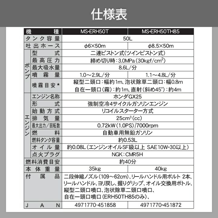 電動噴霧器 噴霧器 動力噴霧器 工進 MS-ERH50T 50Lタンク 最高圧力3.0