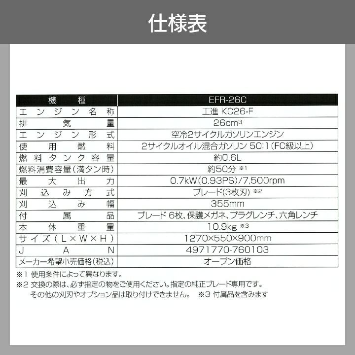 EFR-26C 手押し式エンジン草刈機 1台 工進 【通販モノタロウ】