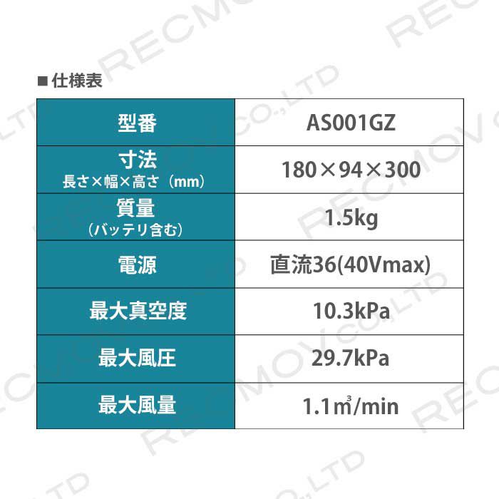 マキタ 40V エアダスタ 充電式 本体のみ AS001GZ 吹き飛ばし 空気入れ