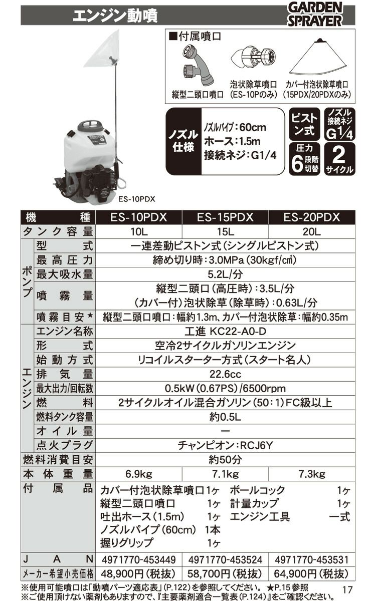 工進の背負式噴霧器ES-15PDX+045183901ならボクらの農業EC