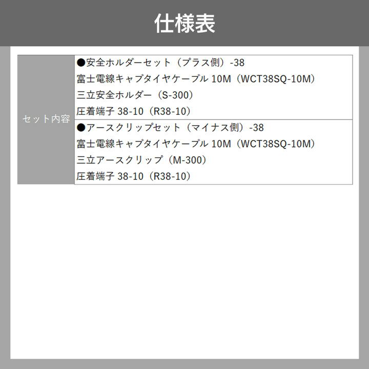 溶接ケーブルセット 6点セット WCT38SQ 10M